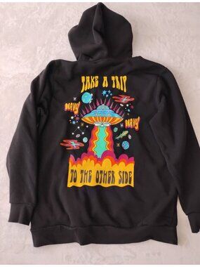Y2K Riot Empire Hoodie Embroidered Psychedelic UFOs Skater Streetwear 2XL Pocket